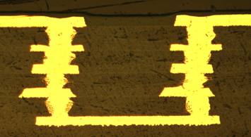 5 layers &mu;via with 3 layers Cu filled and stacked